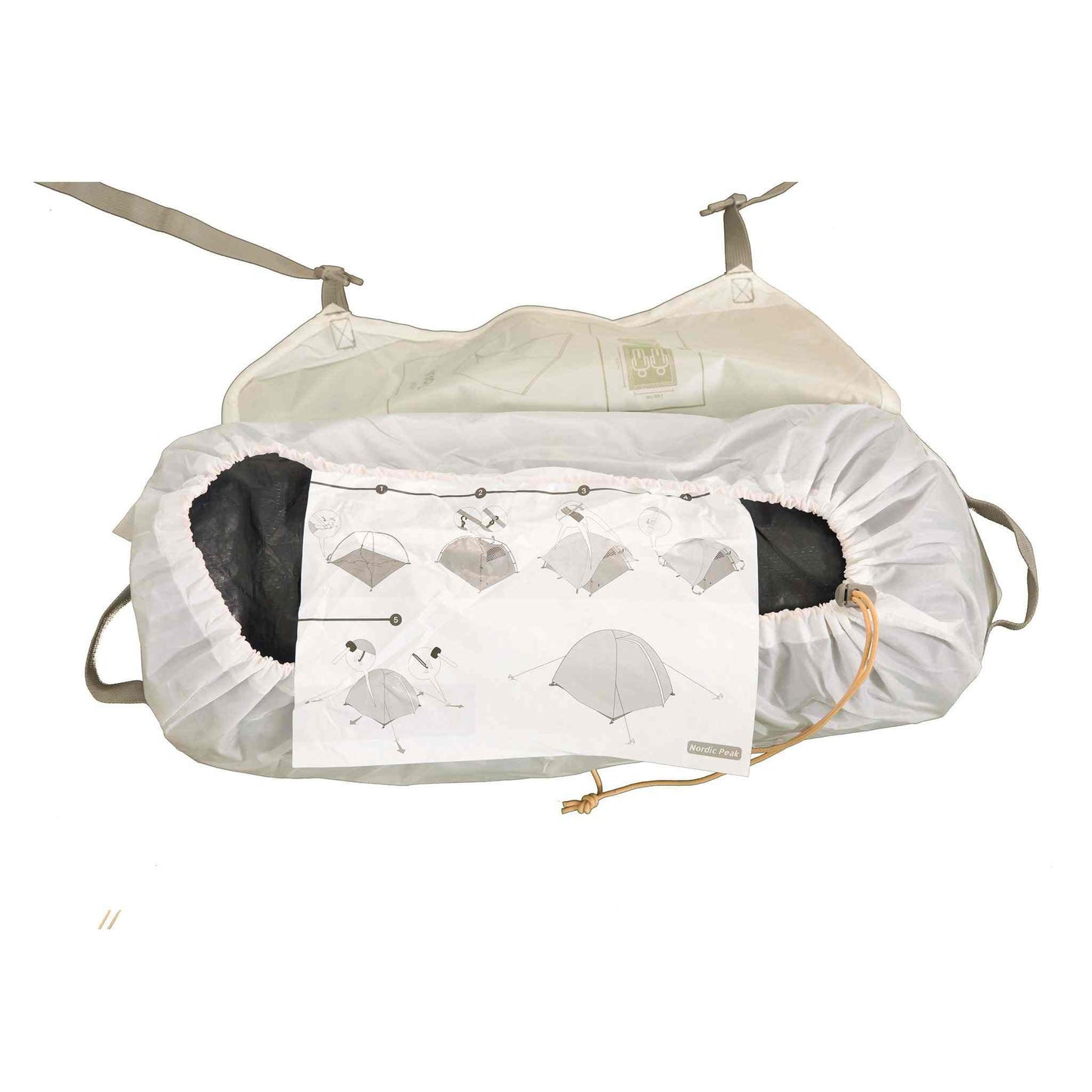 2 personers blackout telt packed in a robust transport bag with setup illustrations.