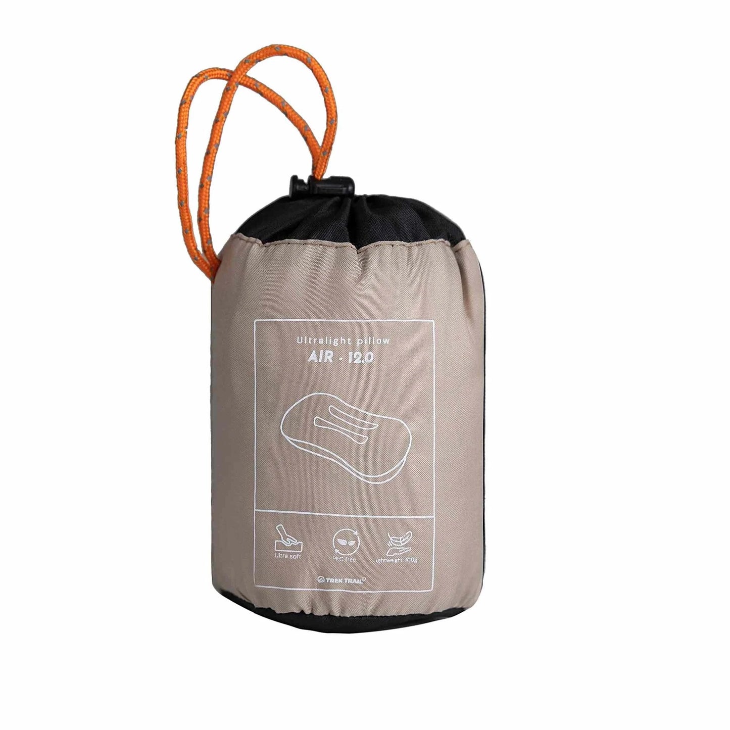 Oppustelig hovedpude i kompakt design, ca. 44 x 27 x 10 cm.