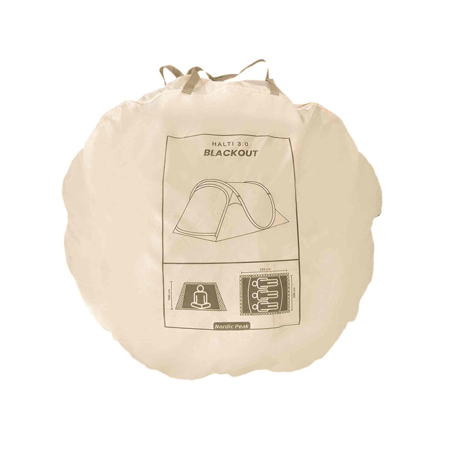 Pop up telt blackout for 3 personer in transport bag, easy setup.