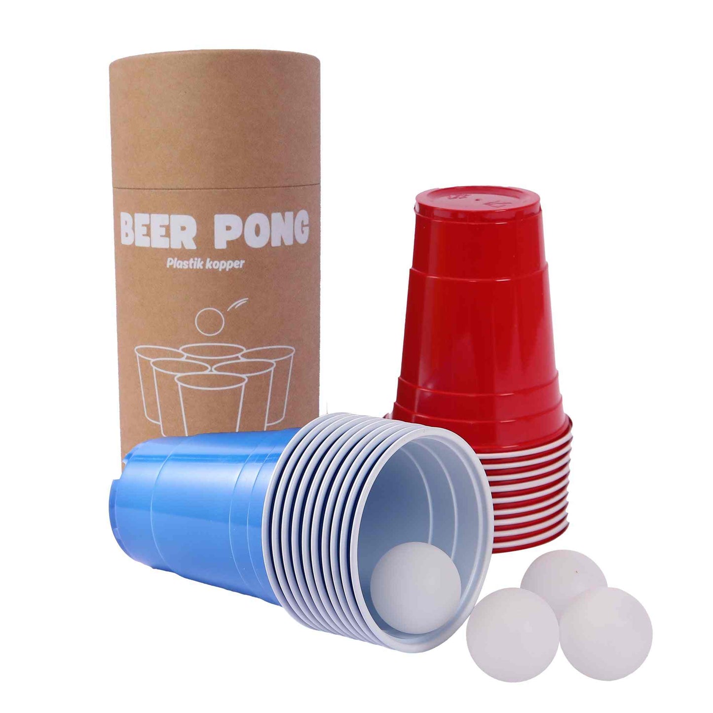 Beer pong set with cups and balls ready for party games.