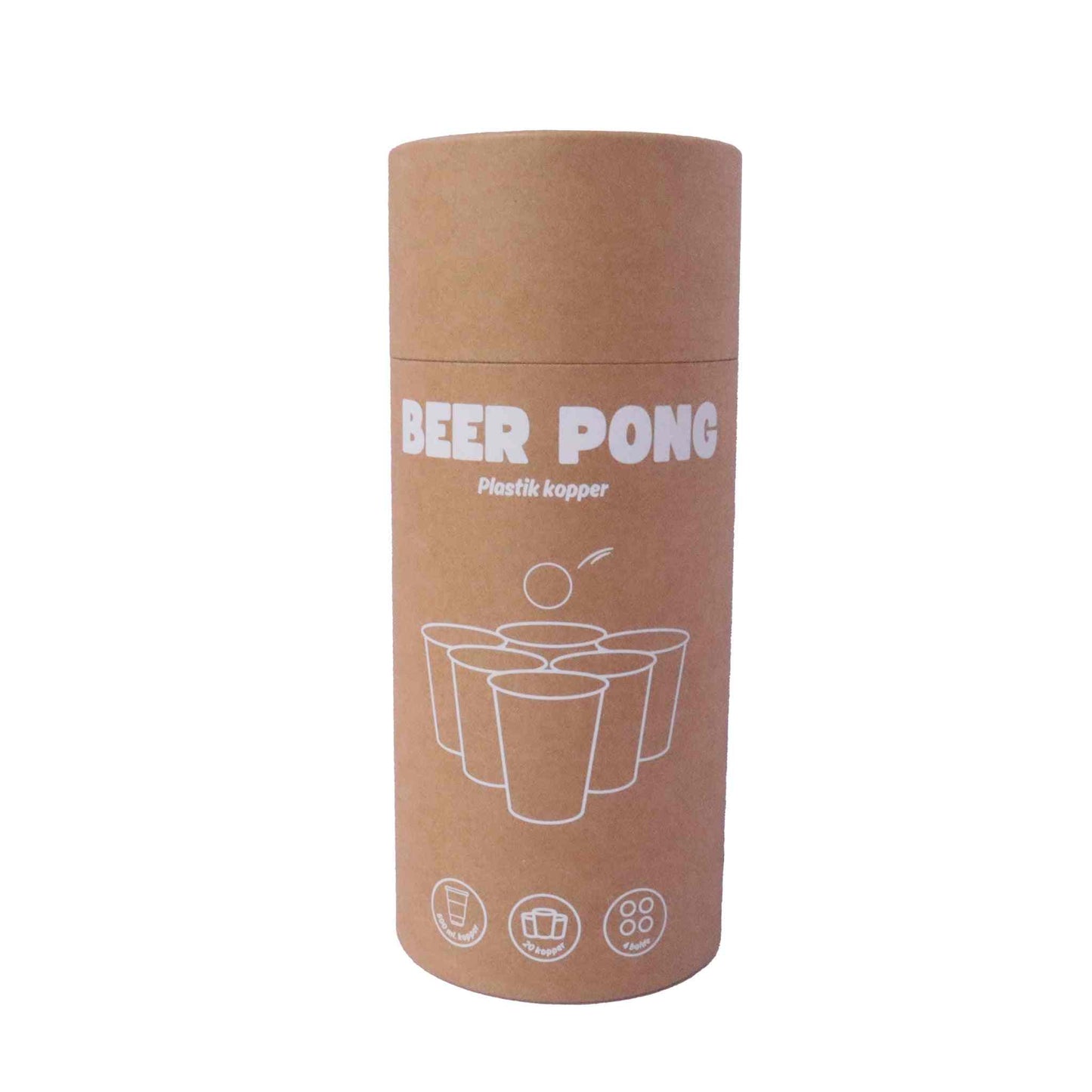Beer pong sæt med kopper og bolde i emballage.