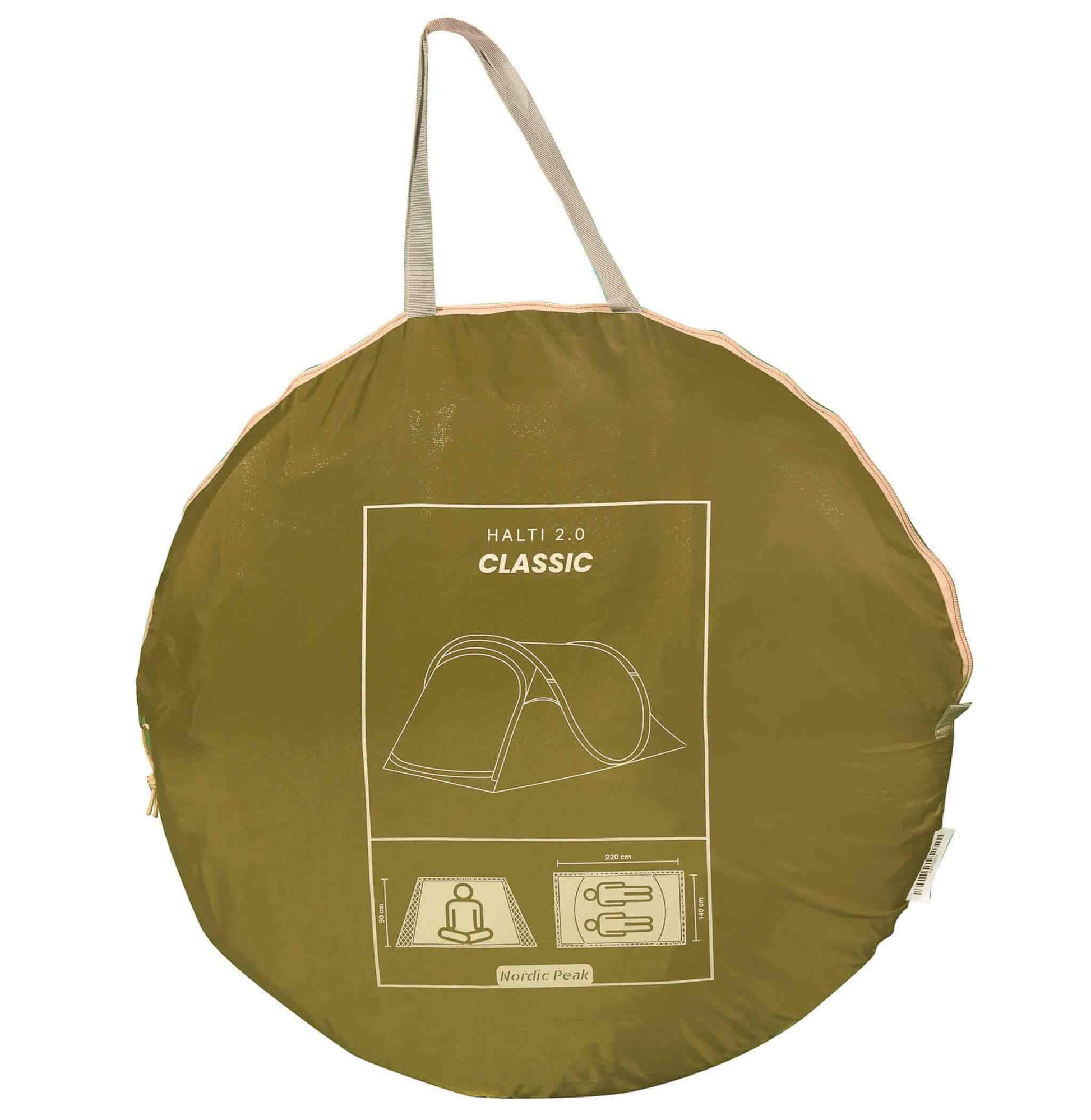 Pop up telt for 2 personer i robust transportpose.