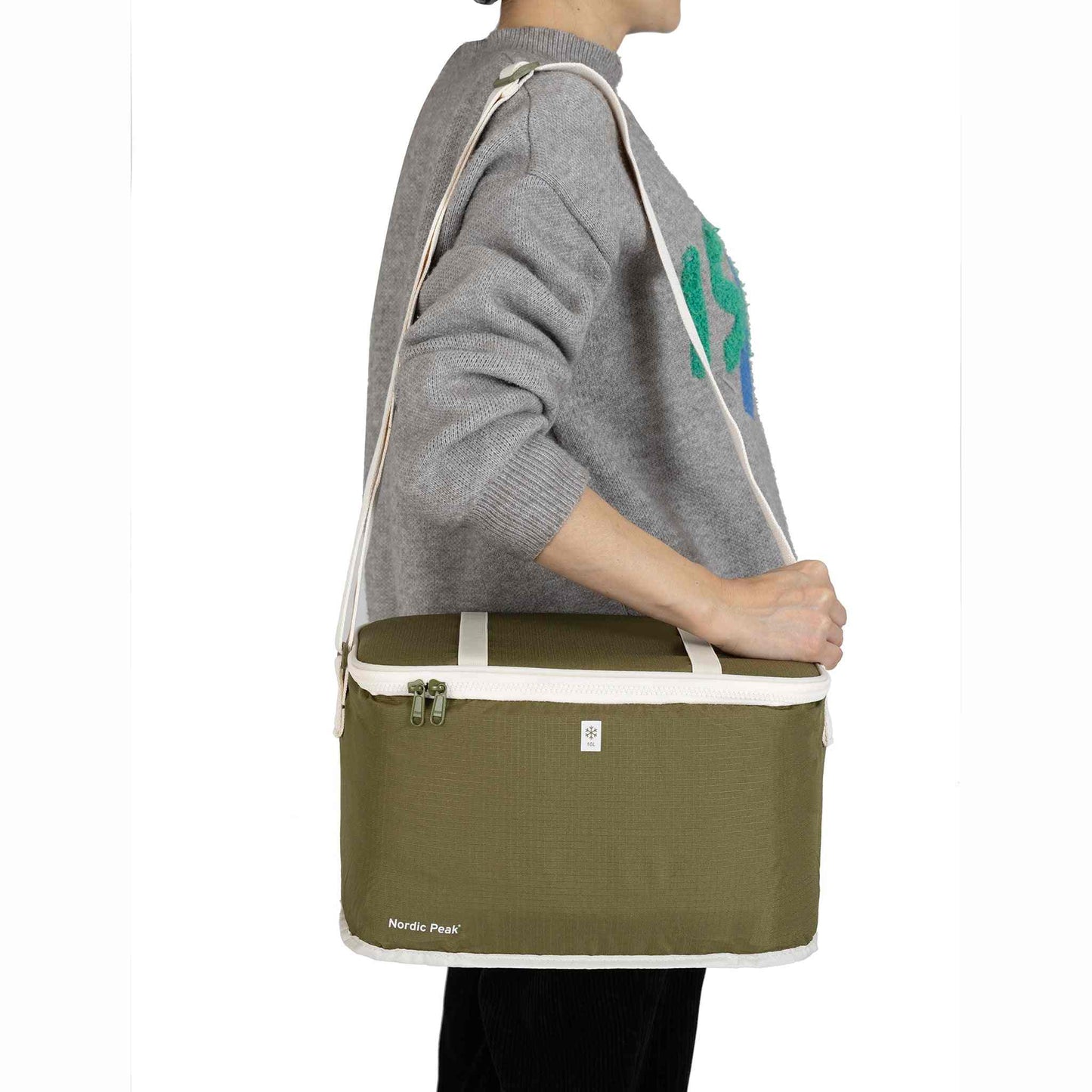 10L køletaske med skulderrem, perfekt til strandture og picnics.