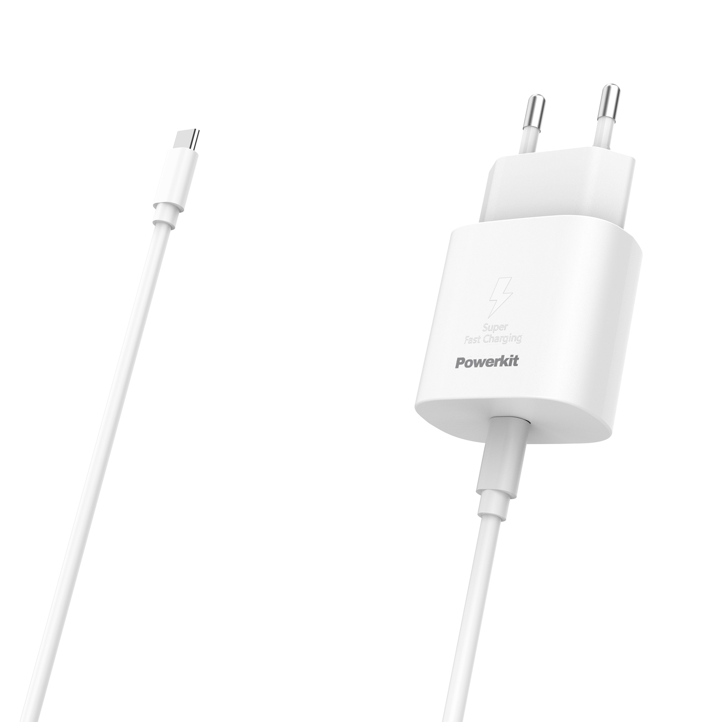 USB-C charger with cable, 20W fast charging, compatible with multiple devices.