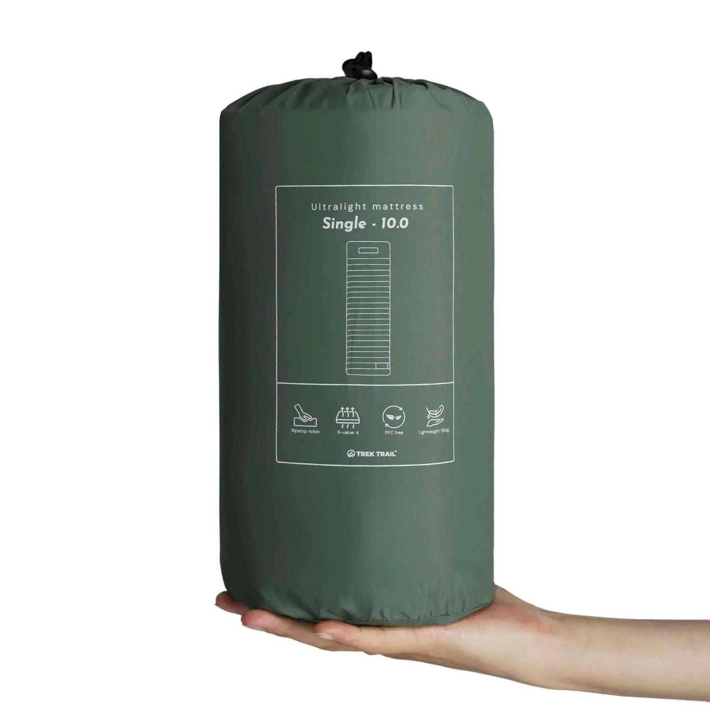 Ultralight liggeunderlag i kompakt pakkestørrelse med indbygget pude og fodpumpe