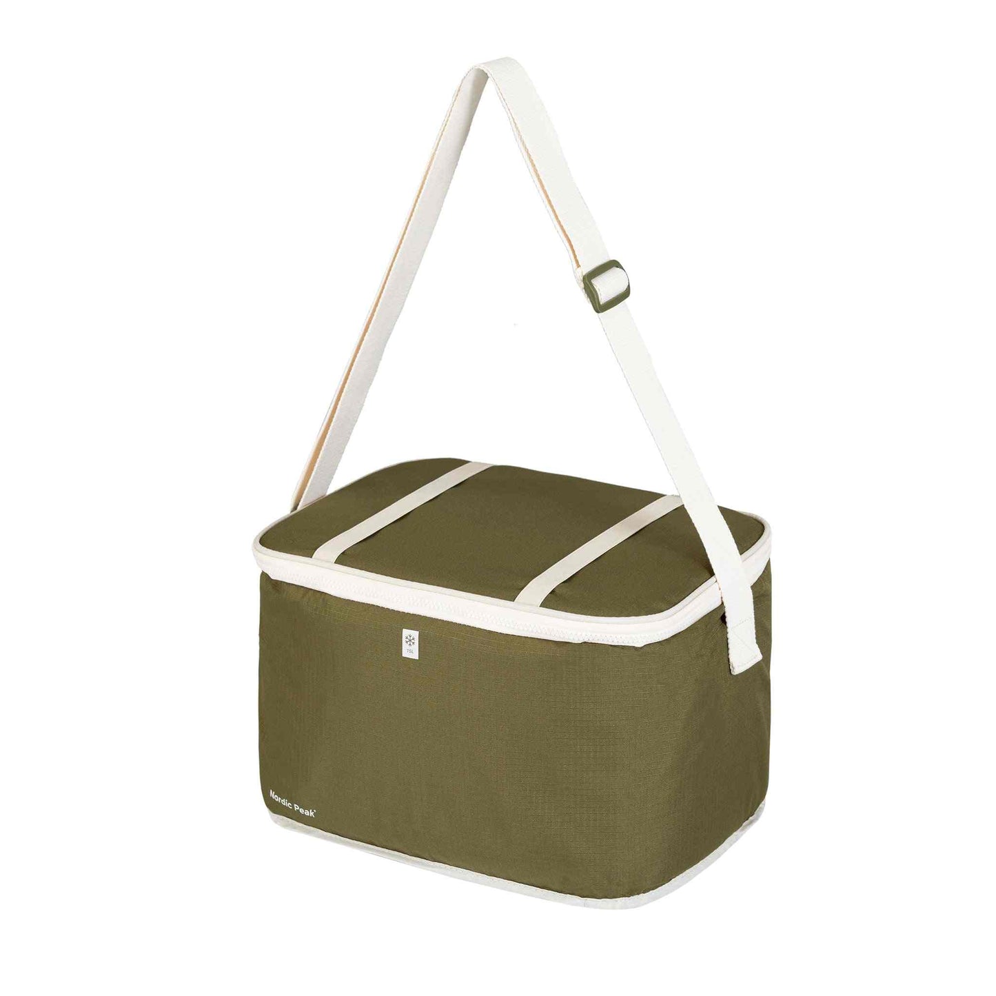 15L green cooler bag with adjustable strap, perfect for keeping drinks cold.