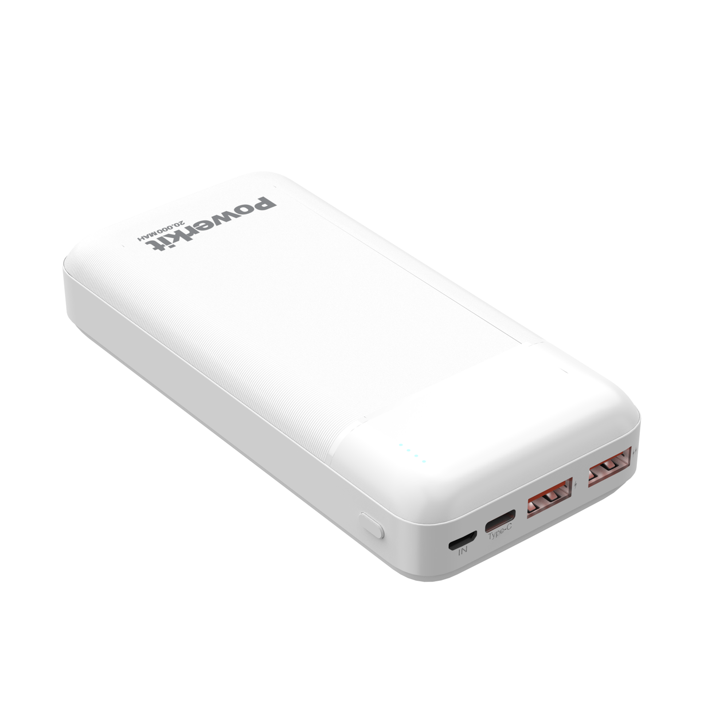 Powerbank 20.000 mAh, dual USB ports, fast charging, USB C input/output.