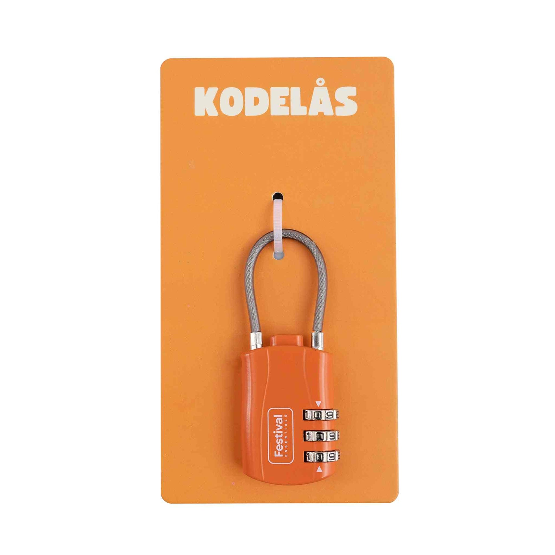 Orange kodelås til telt med 3-cifret justerbar kode.