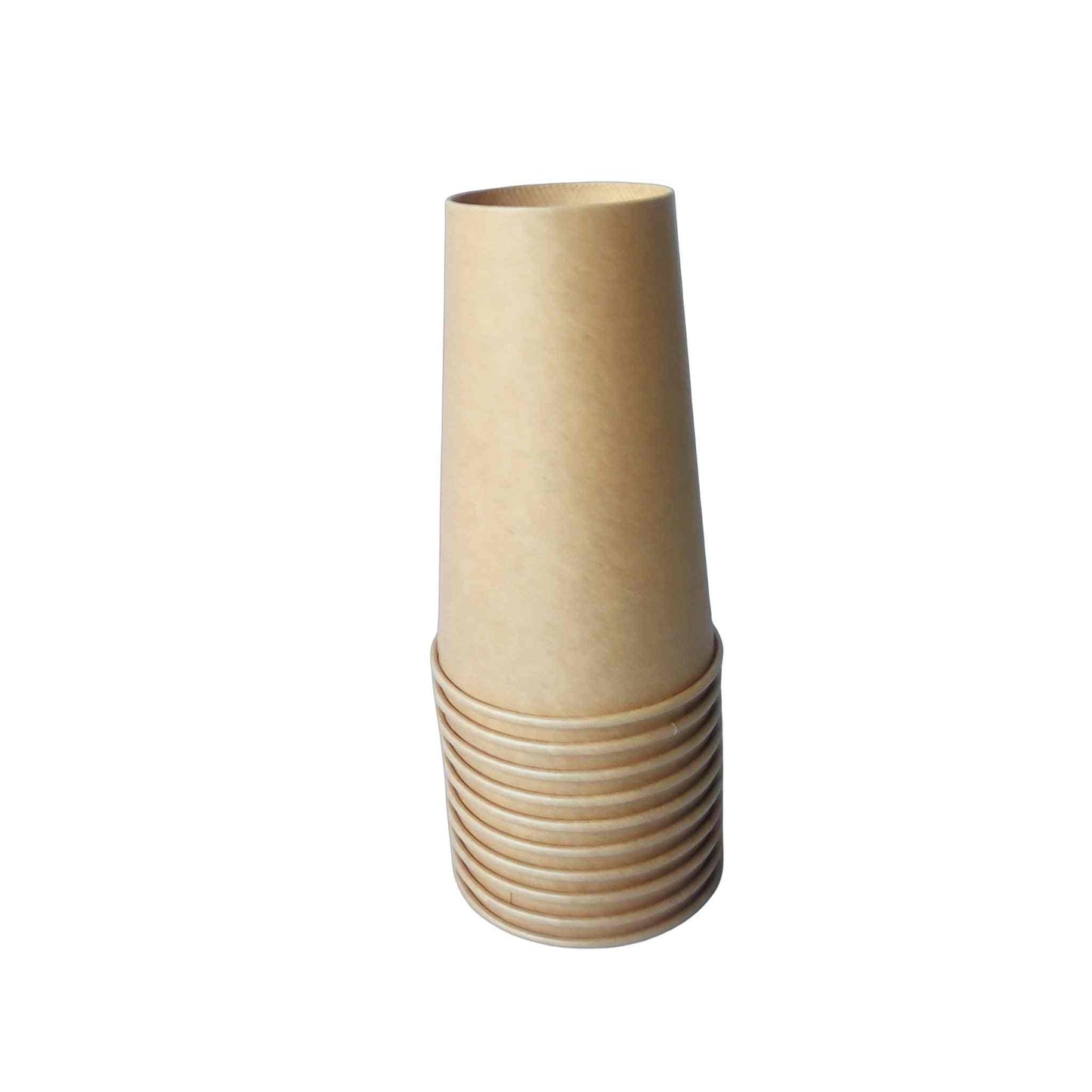 Stack of 10 compostable 300 ml paper cups ideal for events and gatherings.