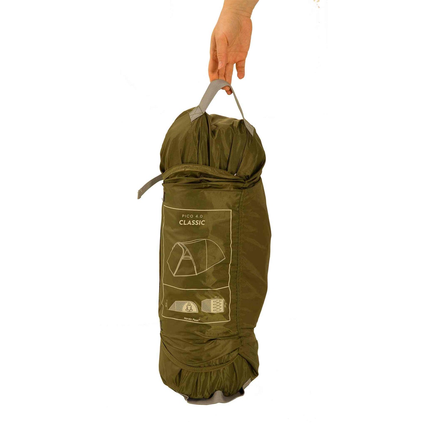 Festivaltelt - 4 personer XL pakket sammen i transportpose.