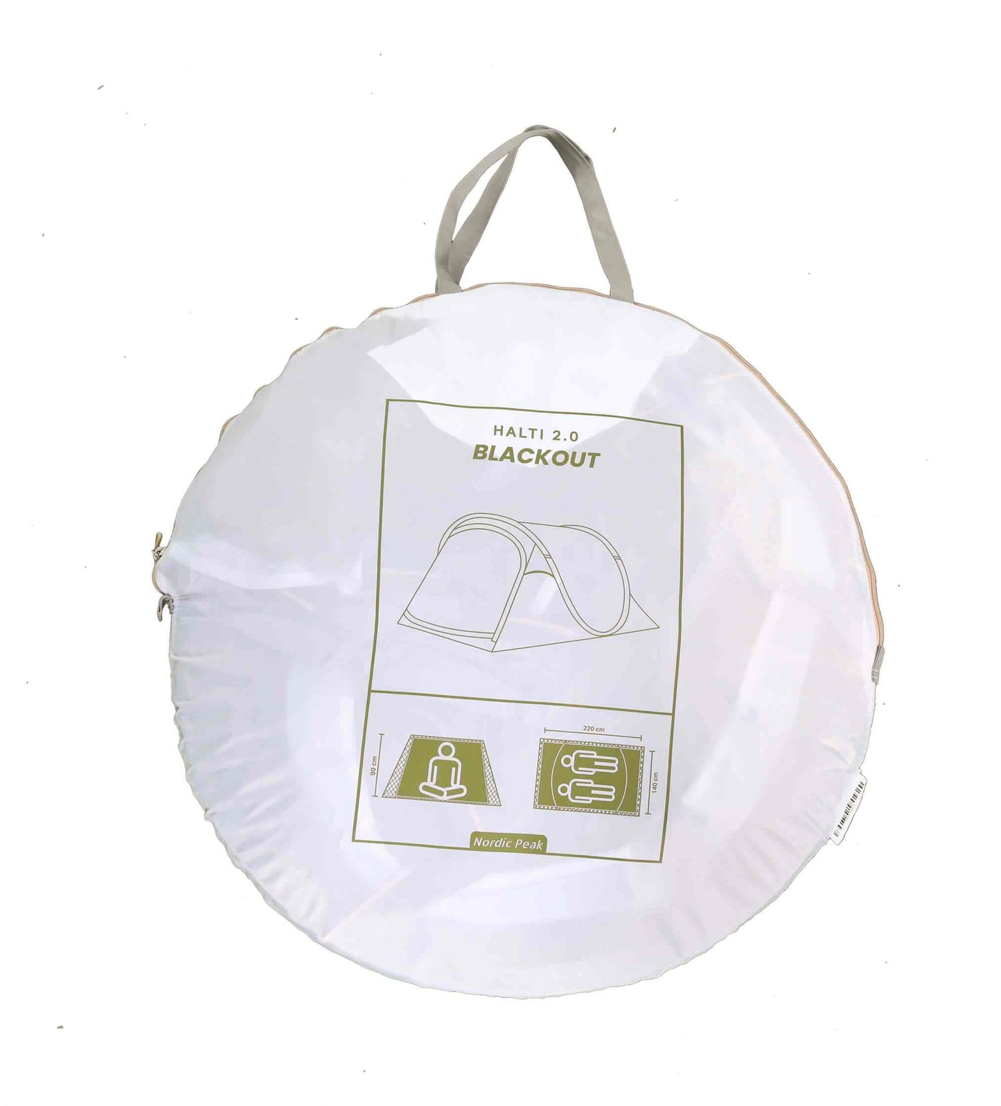 Blackout pop up tent package for 2 persons with carrying handle.