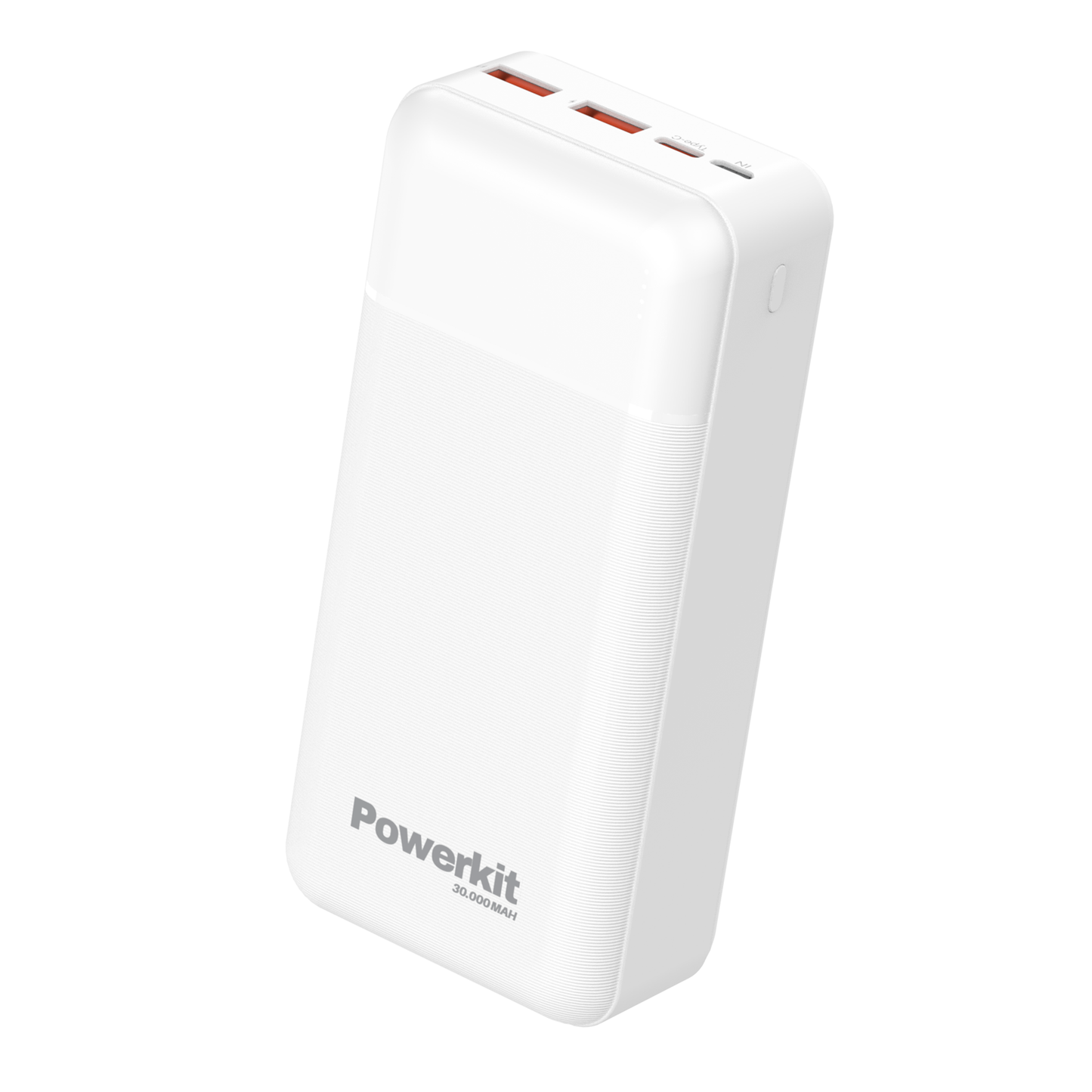 Powerbank - 30.000 mAh with dual USB ports and fast charging capability.