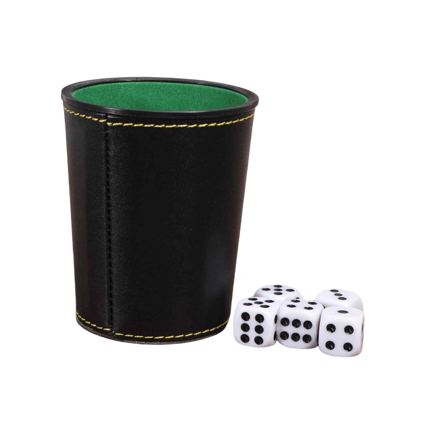 Classic dice cup with 5 dice for games and entertainment.