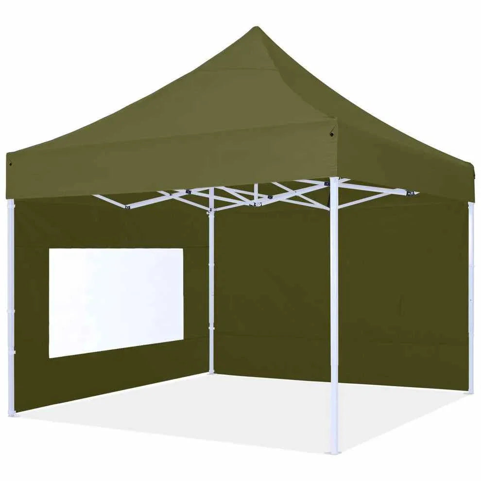 Sidevæg til pavillon 3x3m med vindue, tilbyder beskyttelse og udsigt, vandafvisende materiale.