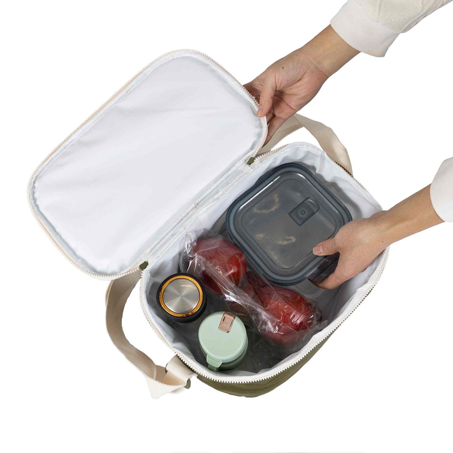 10L insulated cooler bag with drinks and snacks, ideal for festivals, beach trips, and picnics.