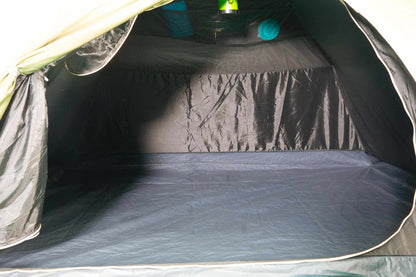 3-person blackout tent interior with dark lining and ample space.