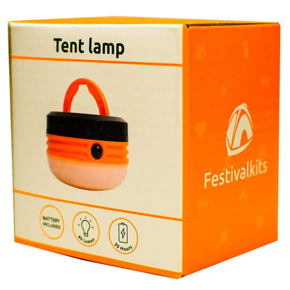 Lampe til festival camping med 40 lumen lysstyrke og batterier inkluderet.